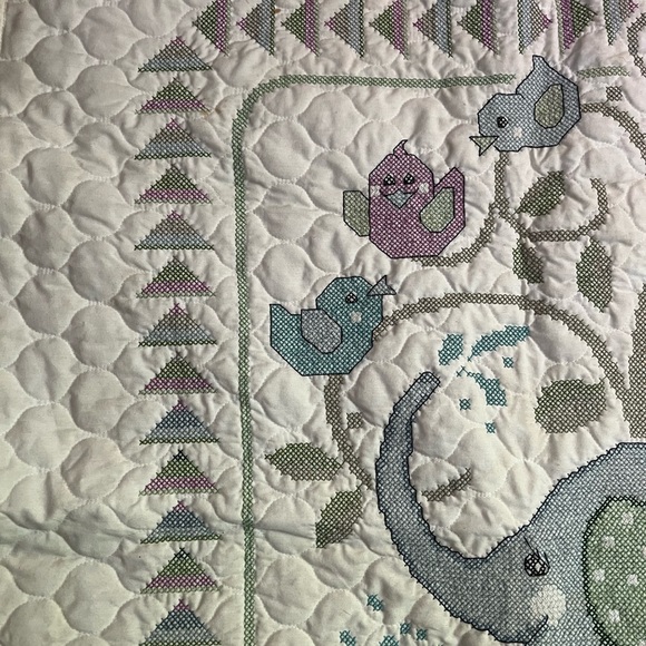 Completed Elephant Cross Stitch Baby Quilt - Picture 2 of 8